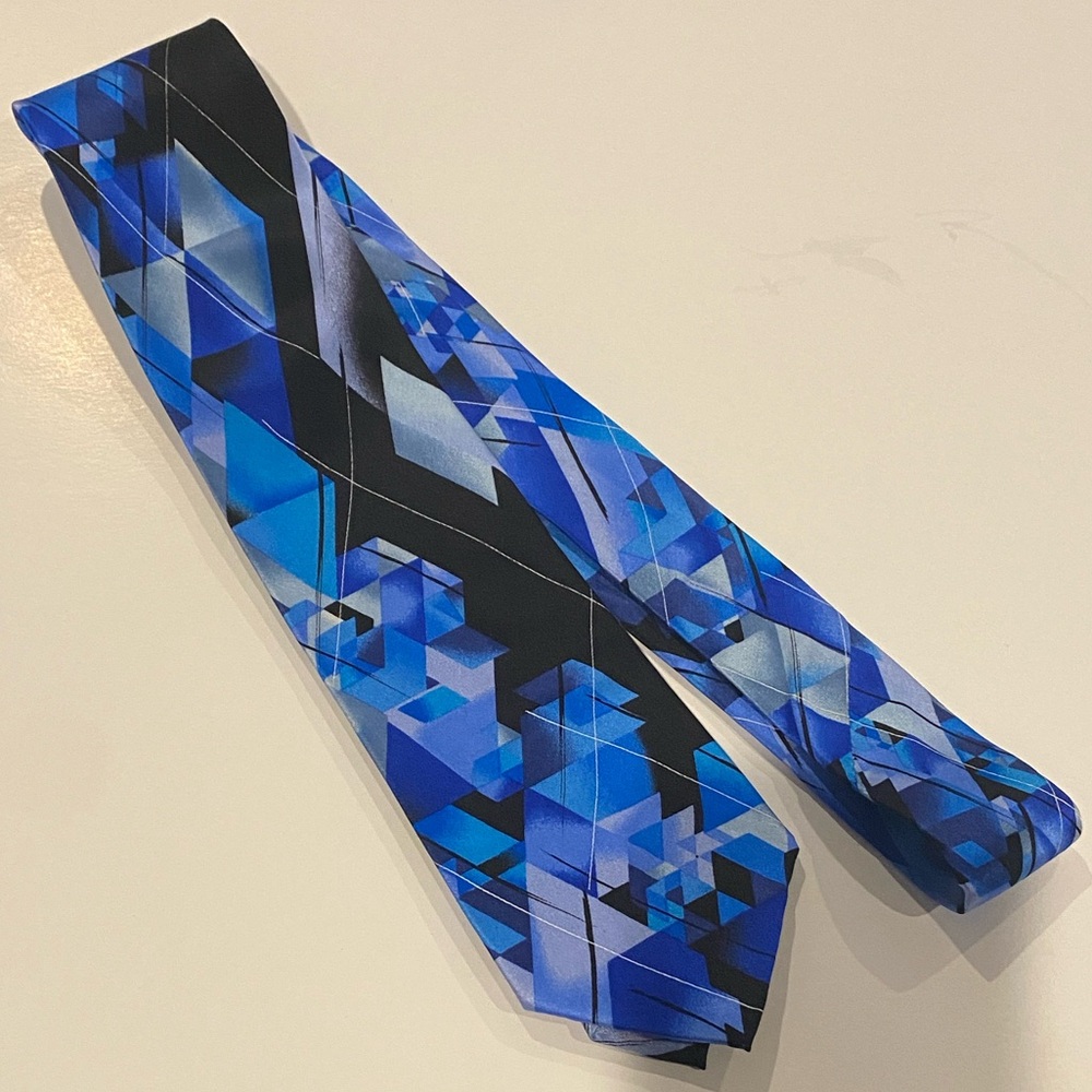 J. Garcia Blue and Black Geometric Tie